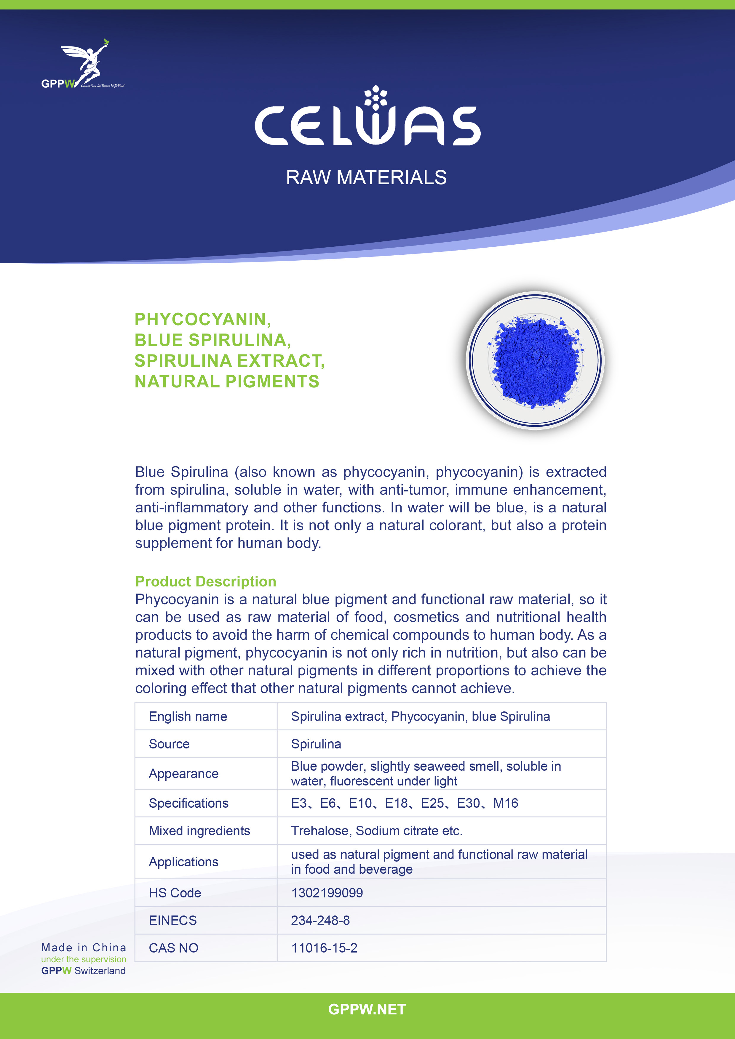 C-PHYCOCYANIN<br /> Phycocyanin, Blue Spirulina, Spirulina Extract, Natural Pigments